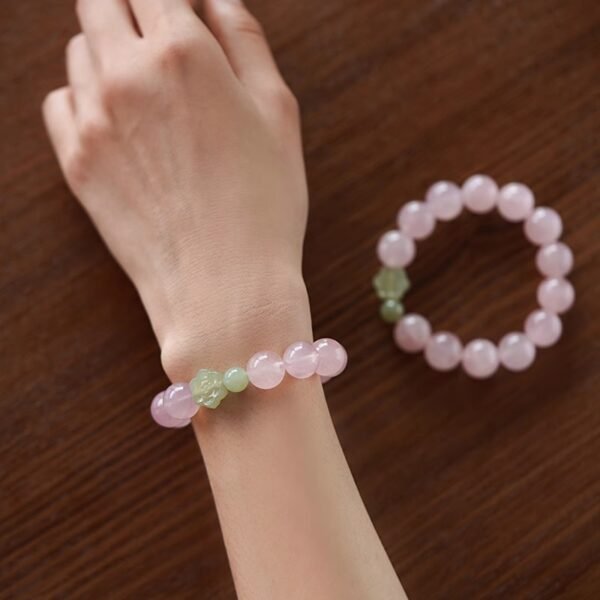 Natural Horse Powder Crystal Bracelet for Women Niche Design High-End Hetian Jade Auspicious Lotus Grapefruit Peach Powder Bracelet - Image 2
