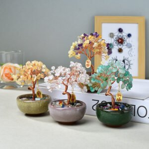 Hot-selling cornucopia tea cup base crystal fortune tree ornaments desktop crystal crystal tree creative handmade crafts